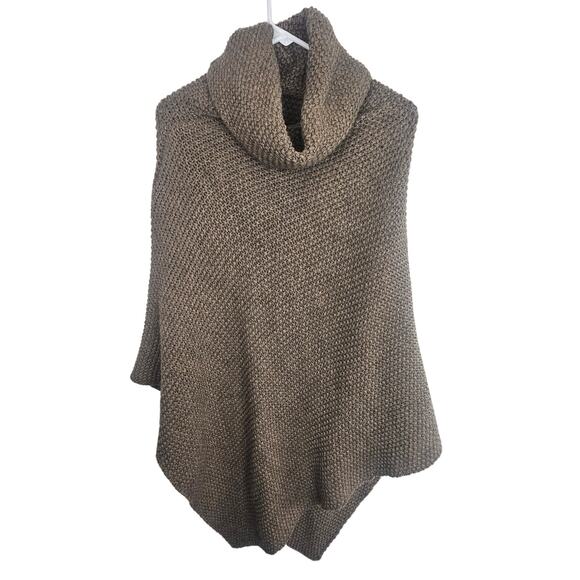Coco Gio Womens Wool Turtleneck Sweater Poncho OS Chunky Neutral Hygge Rustic - Picture 1 of 8